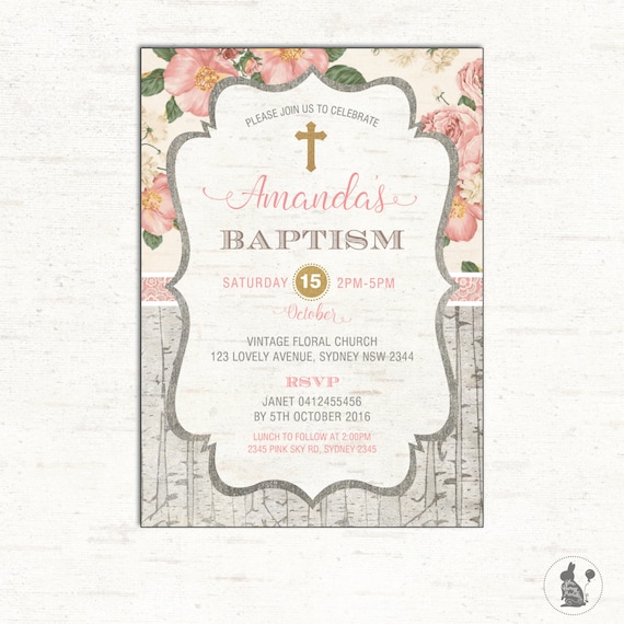 vintage baptism invitation floral christening invitation etsy