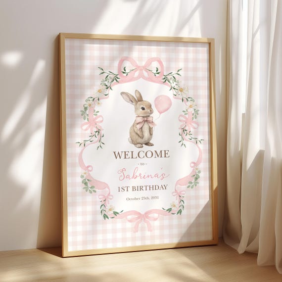 Some Bunny is One Welcome Sign: Coquette Pink Bow Rabbit Decor EDITABLE TEMPLATE, BUN12