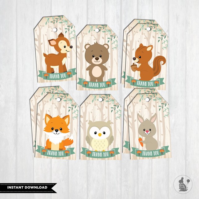 Woodland Baby Shower Favor Tags First Birthday Party Decor Image 0