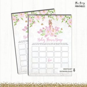 Pink FLORAL Rabbit Baby Shower BINGO. Rustic Flowers Roses Bunny Baby Game. Vintage Garden Shower Printable. Baby Shower Tea Party. BUN5