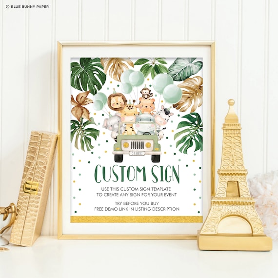 EDITABLE Jungle Birthday Party Sign Template, DIY Safari Animals Baby Shower Welcome Sign, Tropical Greenery Wild One Instant Download, SAF3 Il_570xn
