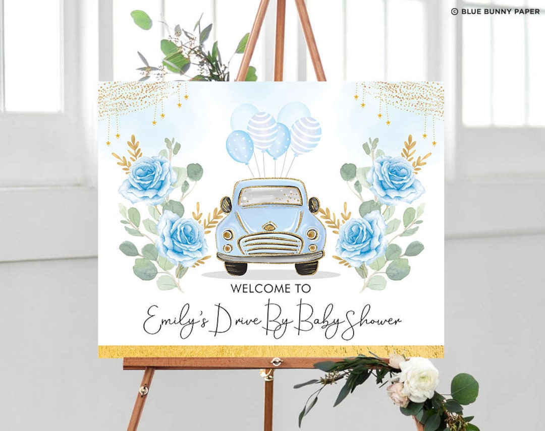 Editable Drive Thru Baby Shower Sign. Blue Floral Etsy