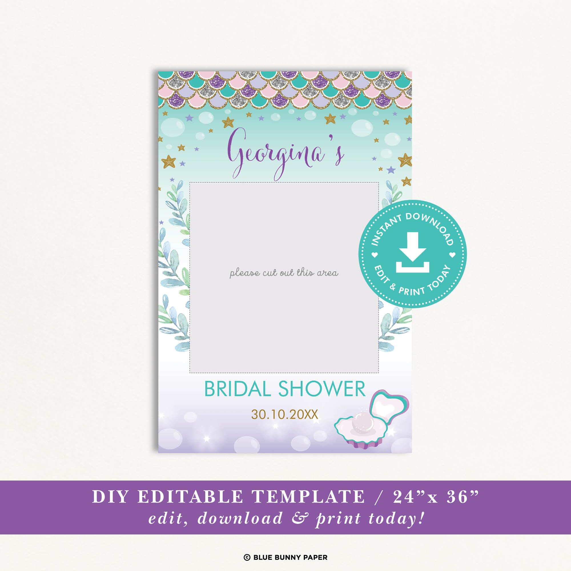 EDITABLE Mermaid Photo Booth Frame Selfie Photo Booth Sign Etsy España