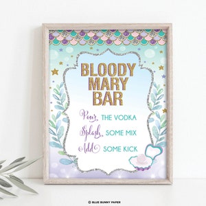 Bloody Mary Bar Sign, Mermaid Bridal Shower, Beach Wedding Decor, Under Water Sea Party Baby Shower Decoration, INSTANT DOWNLOAD, MER4