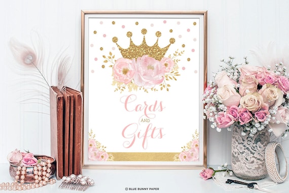 Crown Princess Baby Shower Sign, Cards and Gifts Royal Birthday Party Decorations, Blush Pink Gold Floral Printable Instant Download, FLO18I Il_570xn