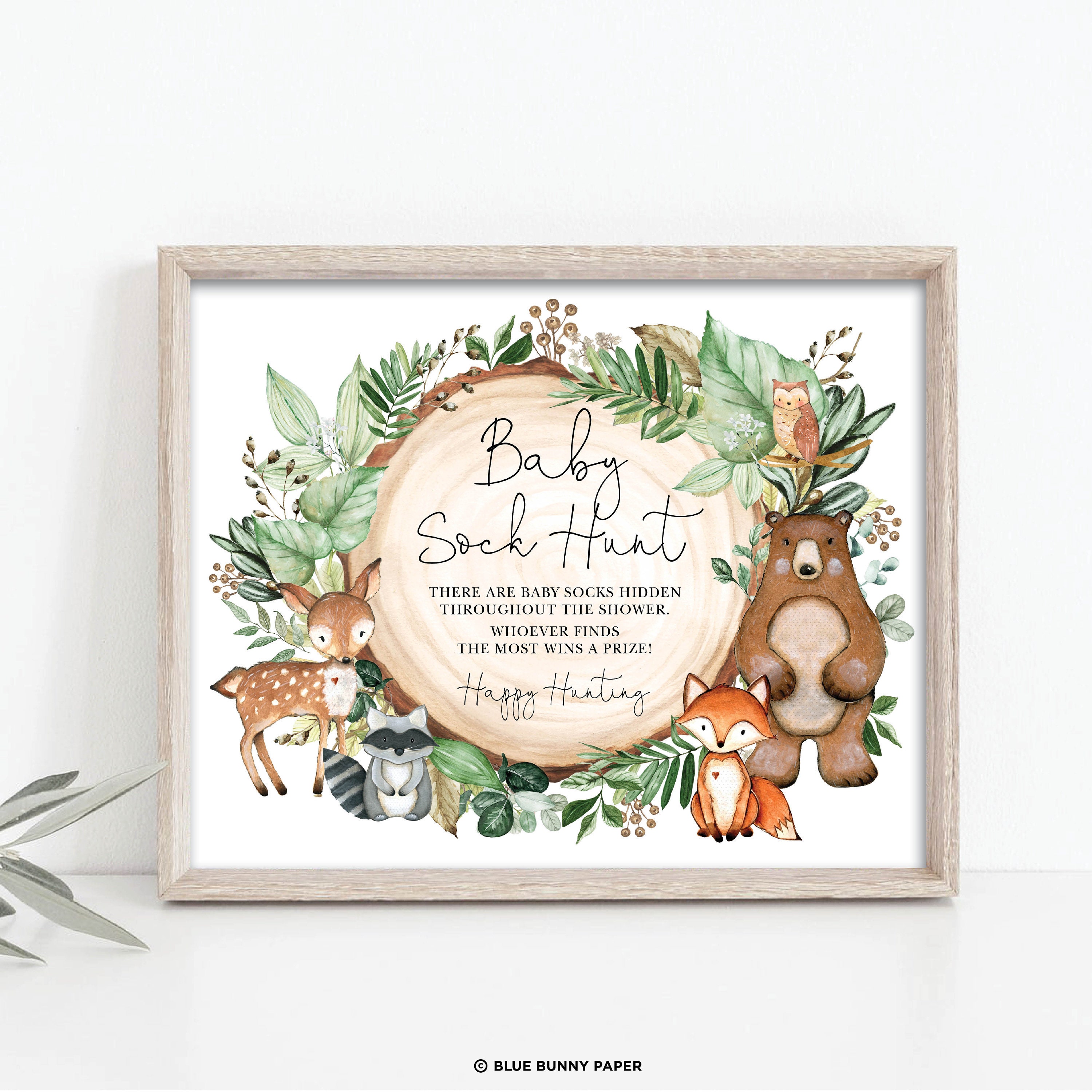 Find baby Socks game sign woodland baby shower game woodland greenery