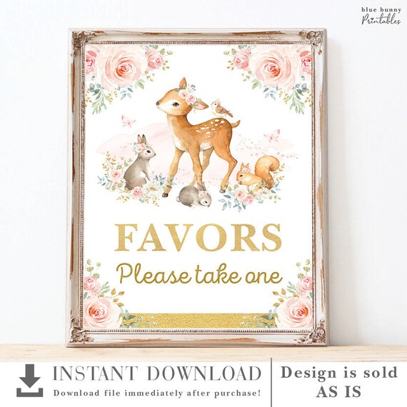 Girl Woodland Baby Shower Decoration 1st Birthday Printable Party