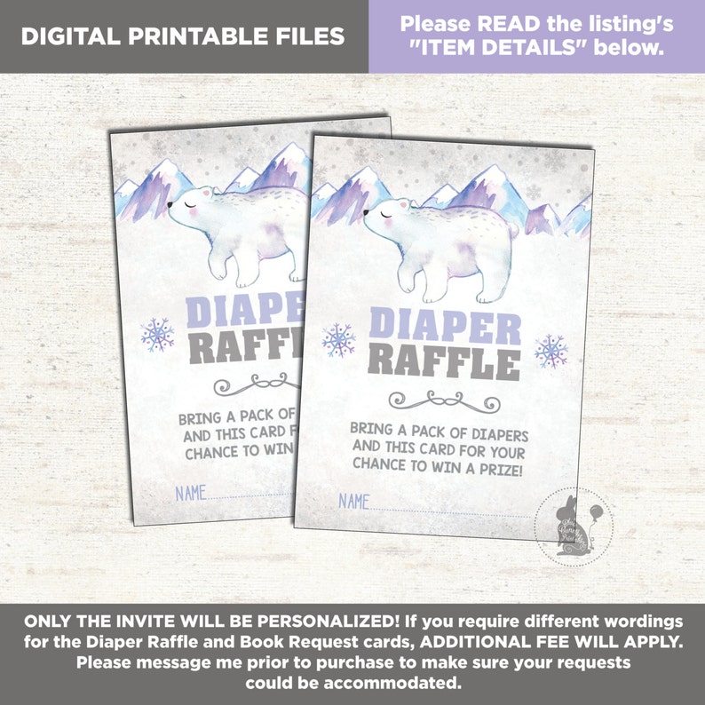 Polar Bear Baby Shower Invitation Books For Baby Insert Card Winter Snowflake Diaper Raffle Christmas Baby Package WINT6 3-PIECE-SUITE