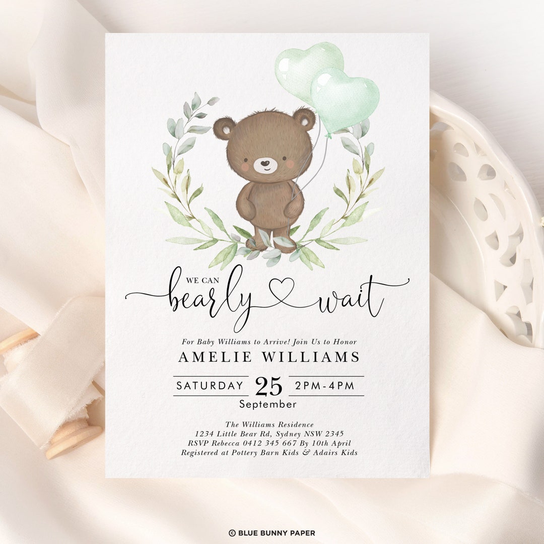 Little Bear Rustic Long Distance Baby Shower Invitation