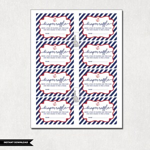 NAUTICAL DIAPER Raffle Printable. Anchor Baby Shower. Nautical Baby ...