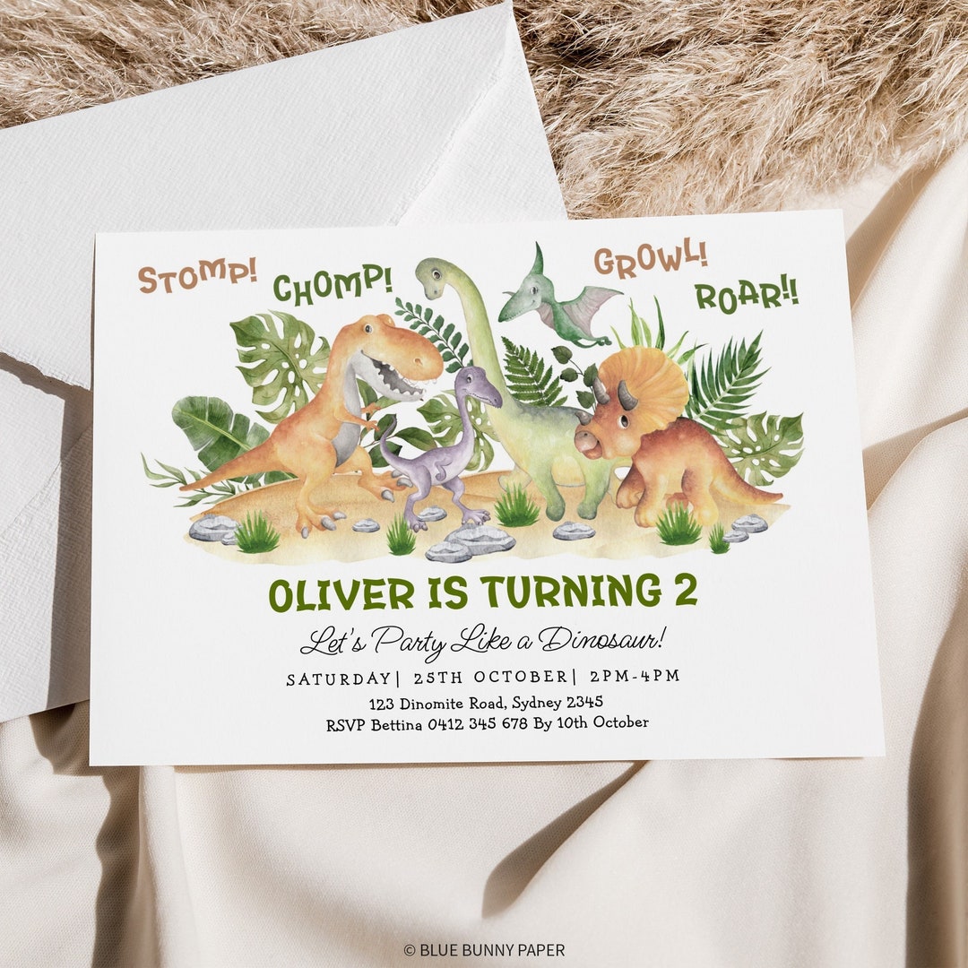 Dinosaur Boy Birthday Invitation Template Editable Cute Dino Invite ...