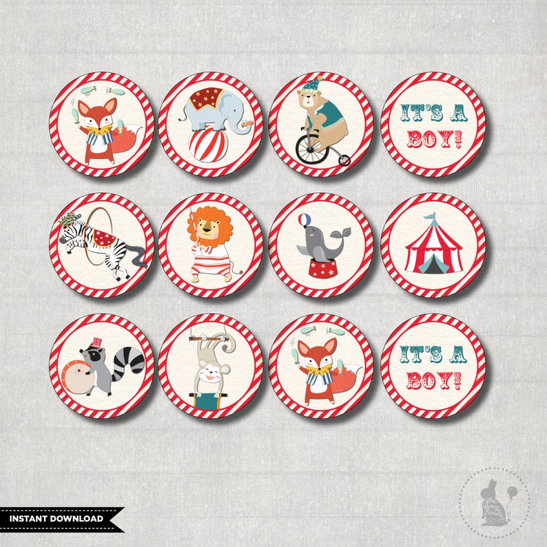 CARNIVAL CUPCAKE TOPPERS. Instant Download. Circus Baby Shower Etsy