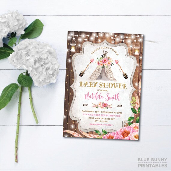 Tribal Baby Shower Invitation. Floral Teepee Baby Invite. Bohemian String Lights. Rustic Wood. String Lights. Boho Garden Baby Shower. WW2 Il_570xn