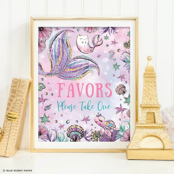 Mermaid Party Favors Sign, Under the Sea Birthday Decorations, Sea ...