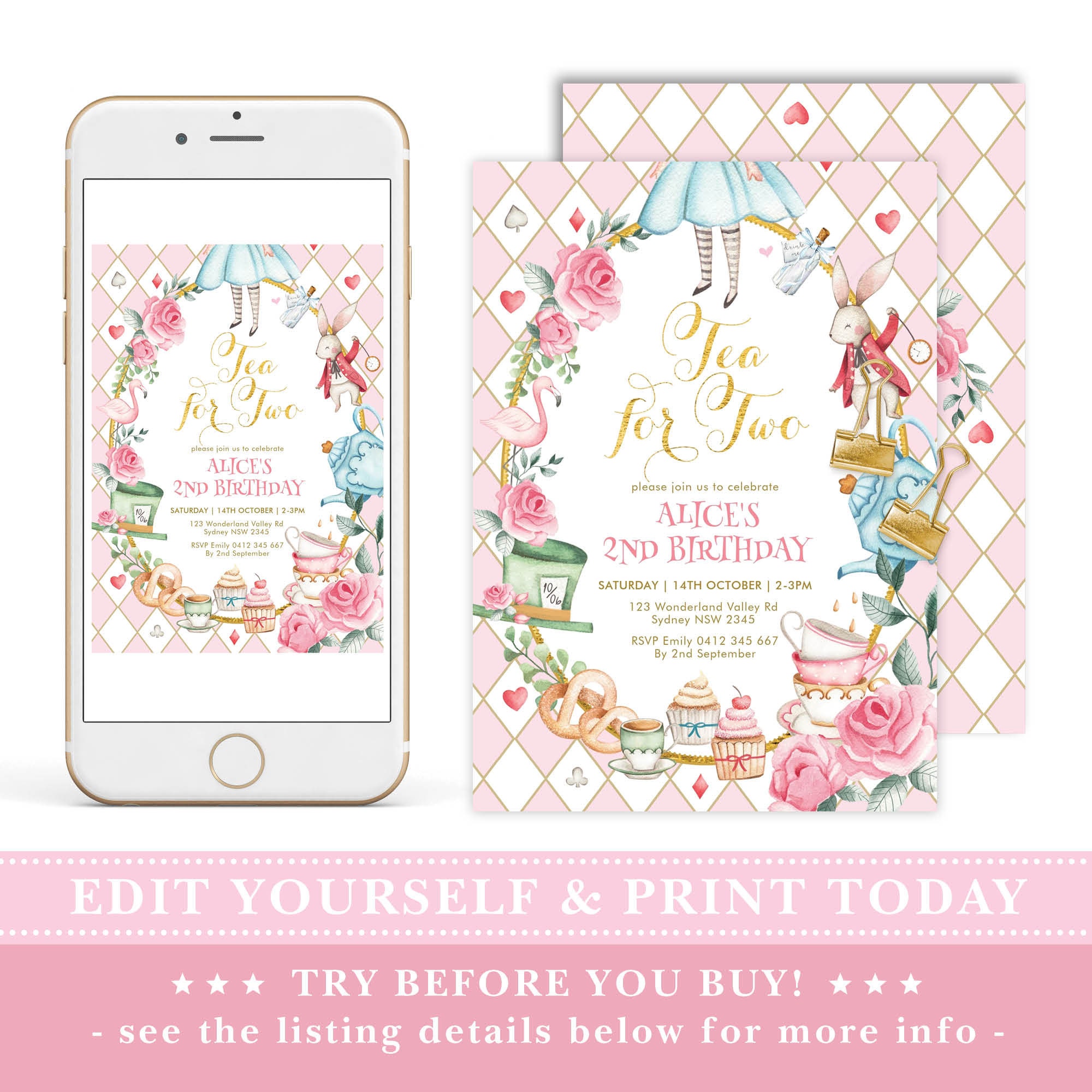 Alice in Wonderland Party FREE Printable Invitation – My Sweet Muffin