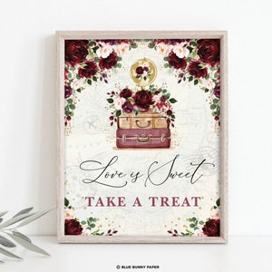 Vintage Travel Love is Sweet Take a Treat Zeichen Abenteuer Bridal Shower druckbare Hochzeit Ziel Party Dekorationen Sofort Download TRA6