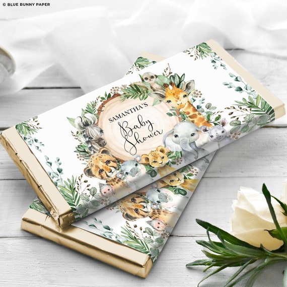 EDITABLE Jungle Chocolate Bar Wrapper, Safari Wild Animals Candy Bar Label, Rustic Greenery Baby Shower Birthday Favors Template, JUN13 Il_570xn