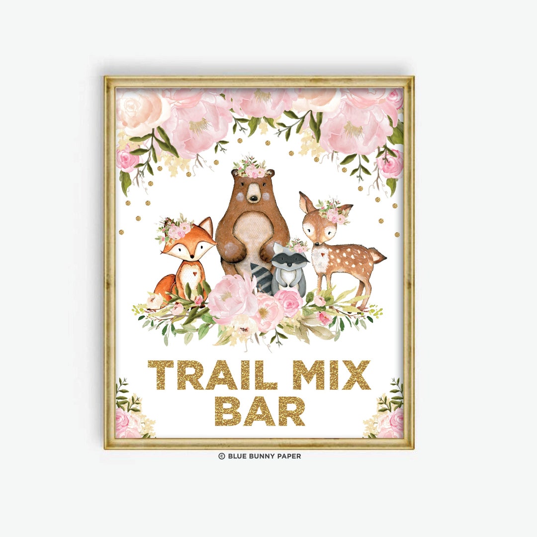 Girl Woodland Trail Mix Bar Sign Forest Animals Birthday Etsy