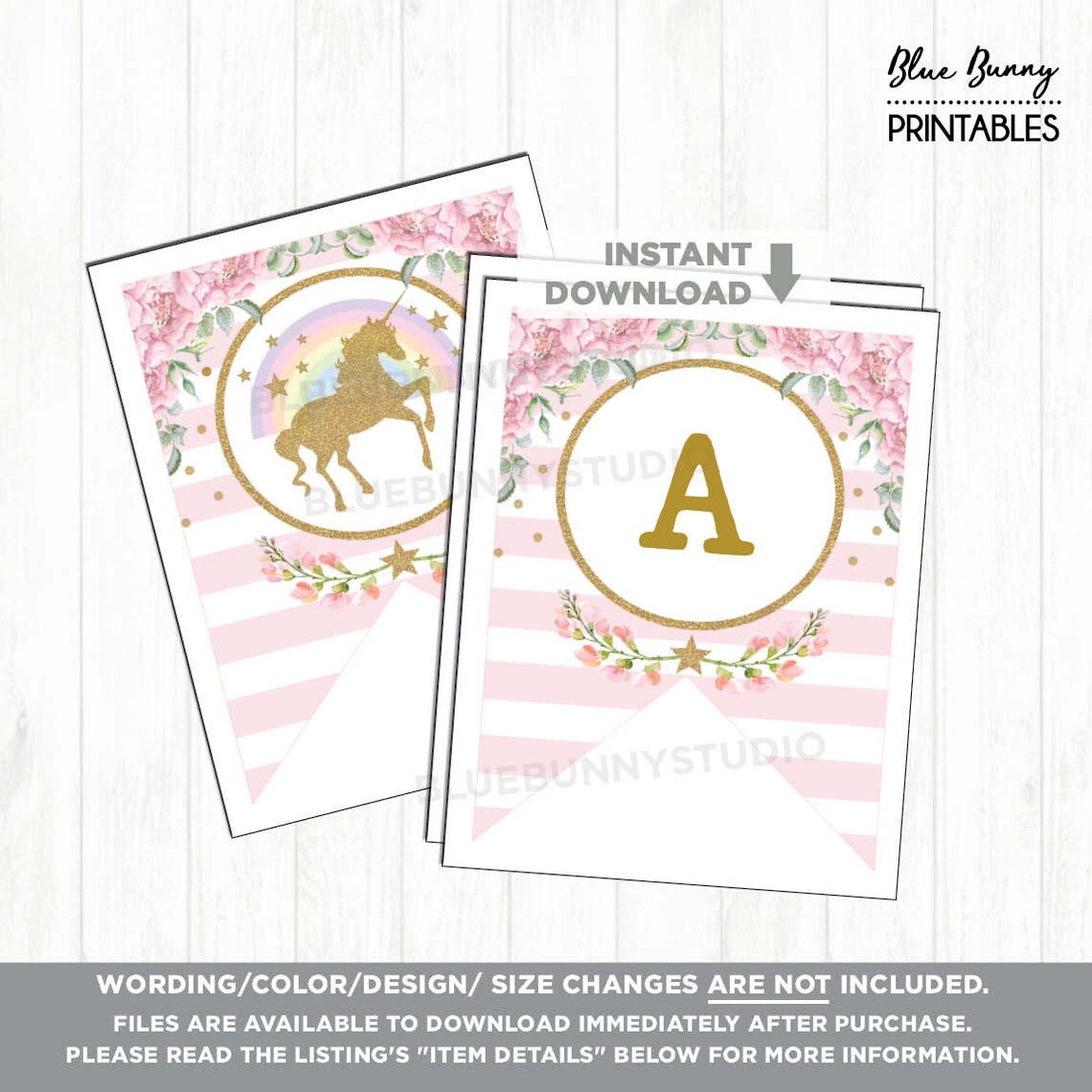 unicorn printable banner all letters numbers rainbow etsy