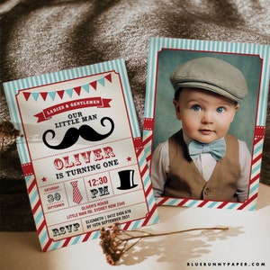 Little Man Birthday Invitation Little Gentleman Party Invite Vintage Mustache First Birthday Printable Retro EDITABLE TEMPLATE L-M1