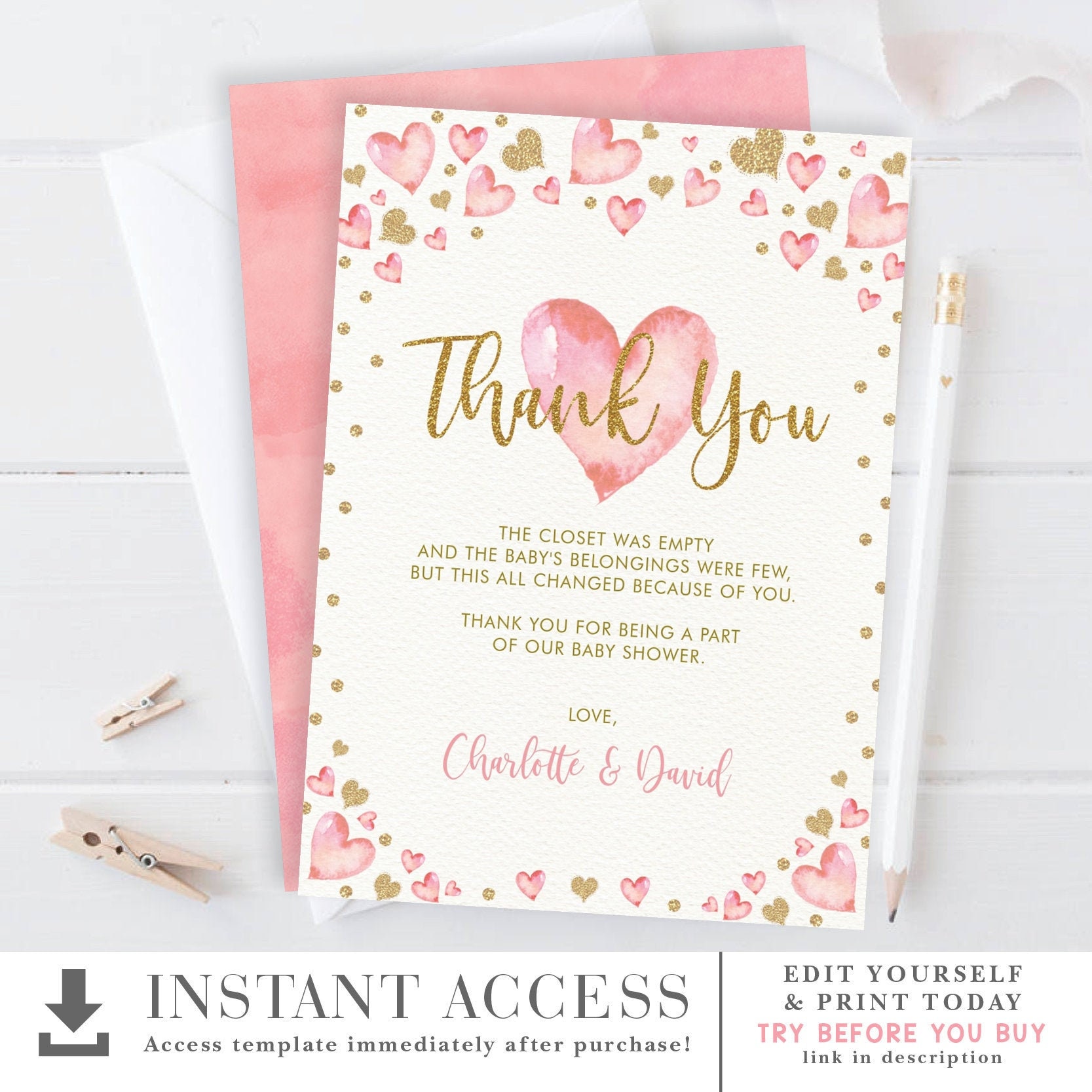 EDITABLE Valentines Thank You Card. Little Sweetheart Baby Shower ...