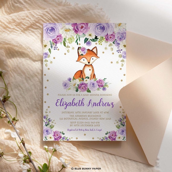 Lavender Fox Baby Shower Printable