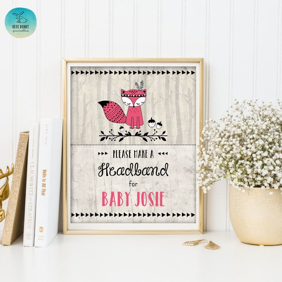 Headband Station Printable Sign Pink Tribal Fox Baby Shower Make