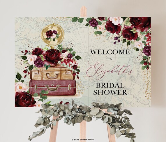 Travel Bridal Shower Welcome Sign Burgundy Blush Destination Wedding Travel Bridal Shower Welcome Sign Burgundy Blush Destination Wedding
