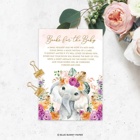 Elephant Baby Shower Books for Baby Printable Card. Fall Purple Orange Floral Bring a Book Card. Tropical Sweet Little Peanut Download. EL14 Il_570xn