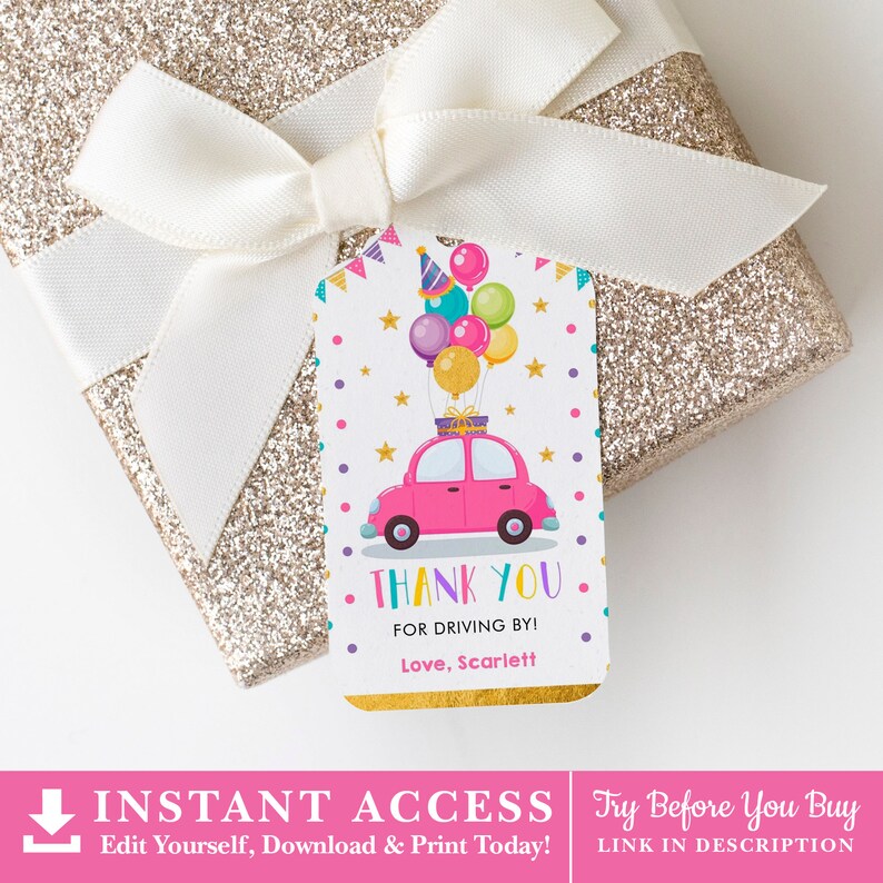 Editable Drive by Birthday Favor Tag Drive Through Baby Shower Etsy