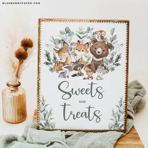 Dulces golosinas signo bosque imprimible fiesta decoración bebé ducha cumpleaños Candy Bar mesa signo bosque animales decoración DESCARGA INSTANTÁNEA FOR4