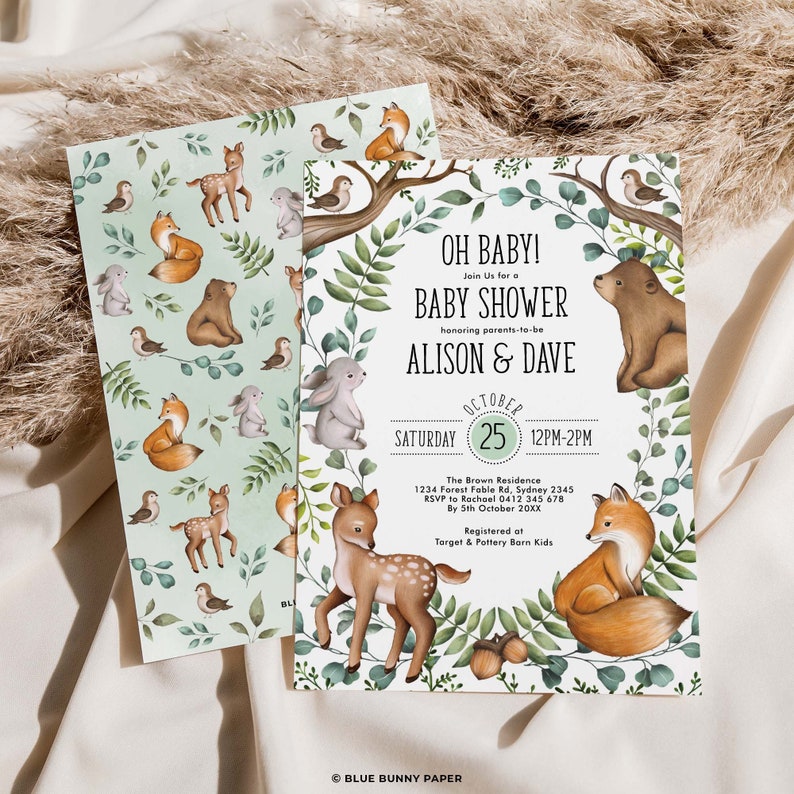 Editable Woodland Baby Shower Invitation Forest Greenery Etsy Australia
