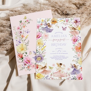 Bearbeitbare Fairy Garden Einladung zum 1. Geburtstag - Verzauberte Waldmädchen Einladung zur 1.Geburtstagsfeier - Niedliche druckbare Corjl-Vorlage mit Blumenmuster FA9