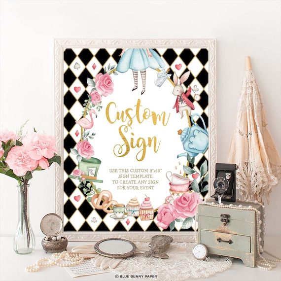 EDITABLE Alice in Wonderland Custom Party Sign, Alice in Onederland Decor, Mad Hatter Tea Party Birthday Decoration Template Download, AL1 Il_570xn
