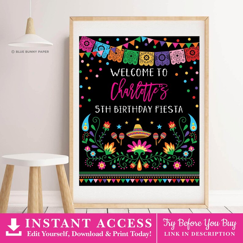 Mexican Fiesta Birthday Welcome Printable Sign. Nacho Average Cactus Birthday Party Decorations. Editable Template Instant Download. CDM2 image 4