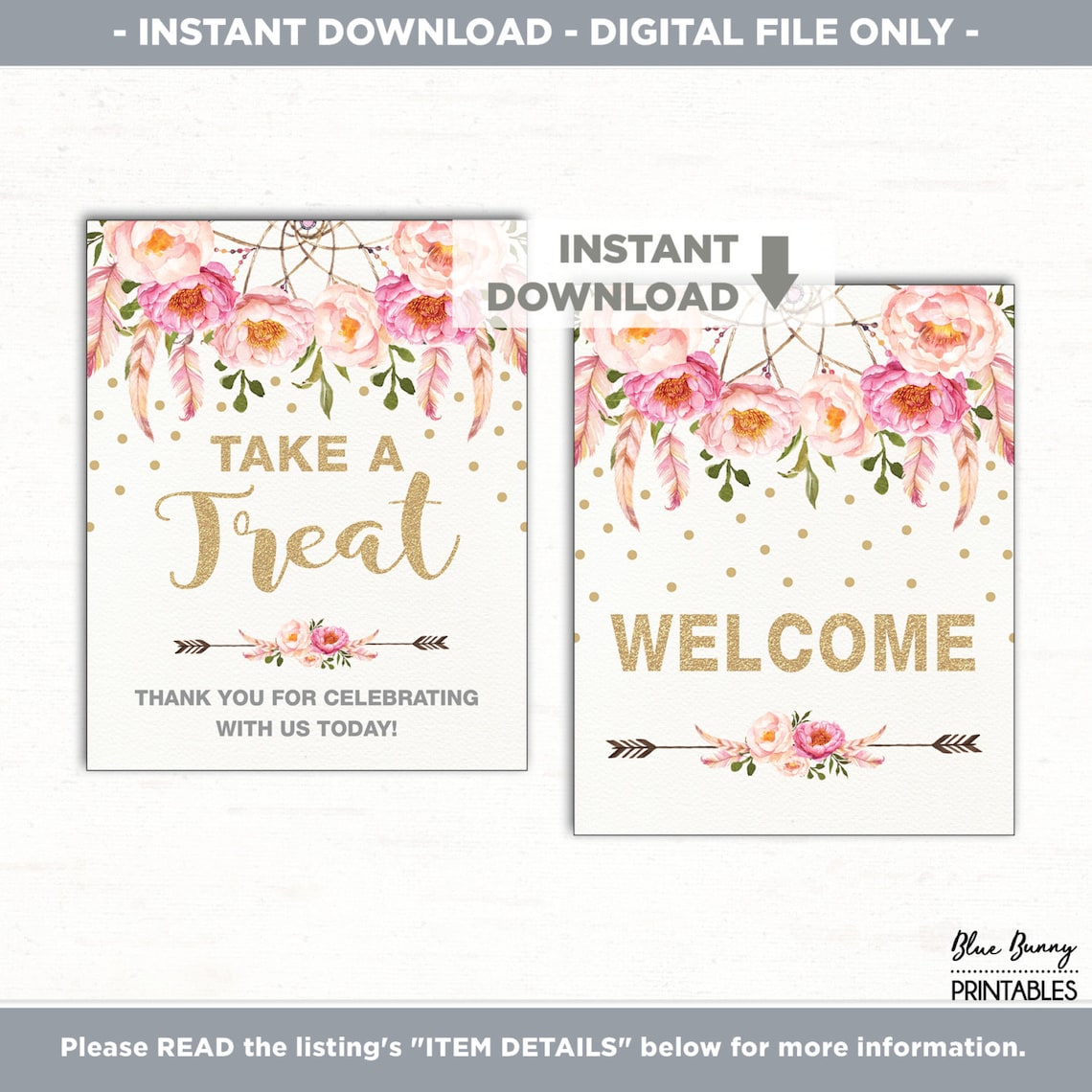 Boho Floral Baby Shower Table Signs. 6 Printable Signs. Gift - Etsy