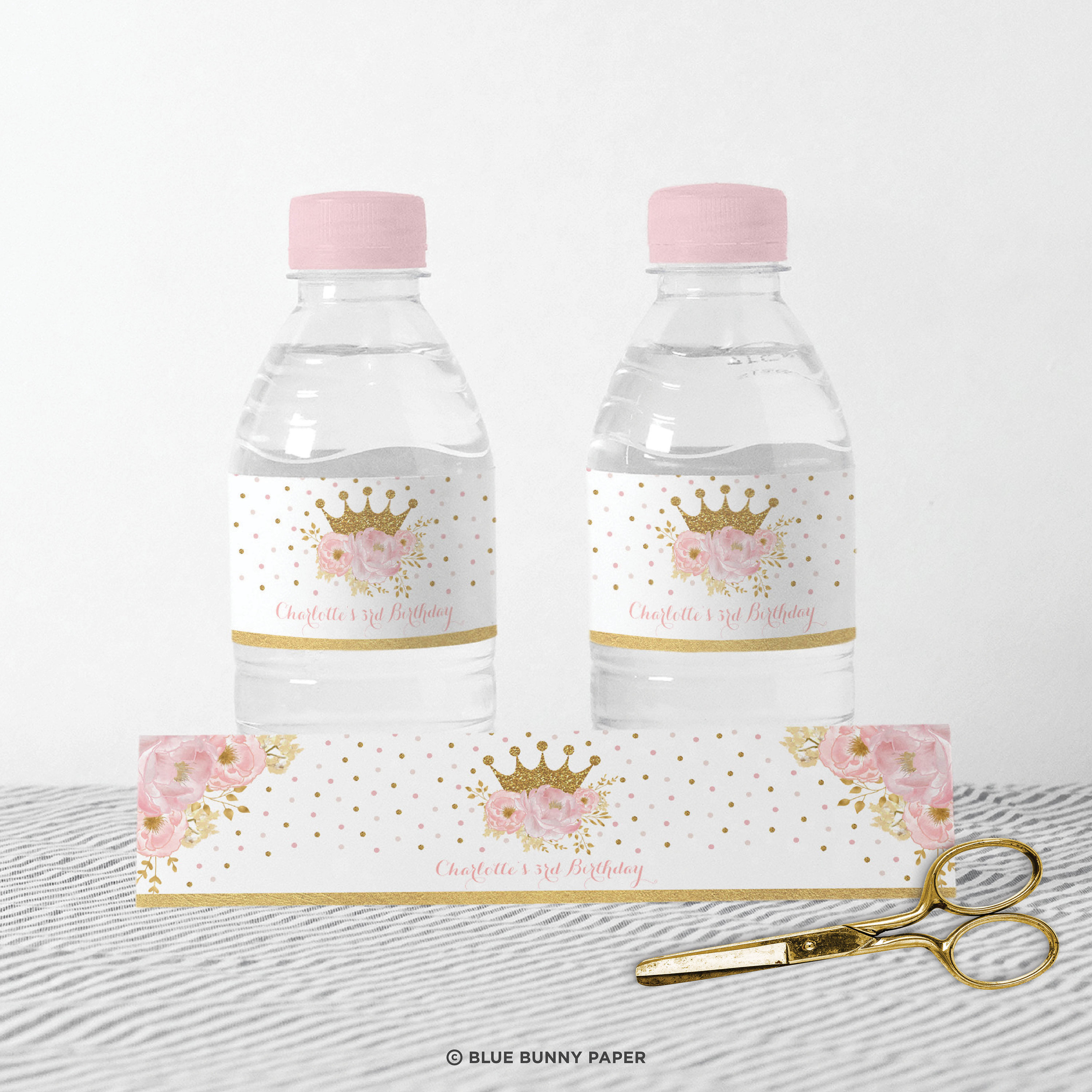 Printable Water Bottle Labels, Baby Shower Diva Royal African Princess  Girl Peach Gold Drink Wrappers, Instant Download by Printable-Party.com