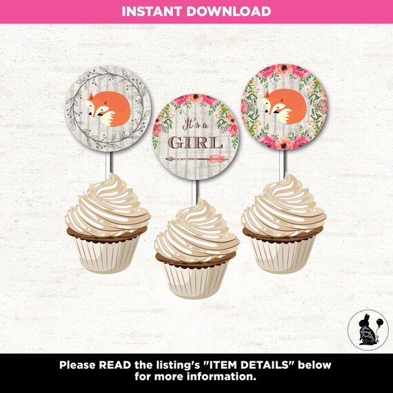 Fox Cupcake Toppers Girl Woodland Baby Shower Favors Woodland Baby Fox Cupcake Toppers Girl Woodland Baby Shower Favors Woodland Baby