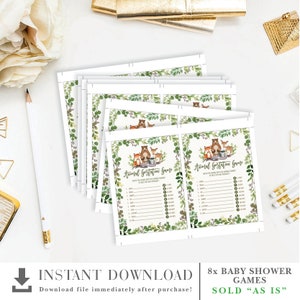 Cute Woodland Animals Baby Shower Games Package. Greenery Forest Botanical Shower Printable. Downloadable Games. INSTANT DOWNLOAD. BOT5 image 4
