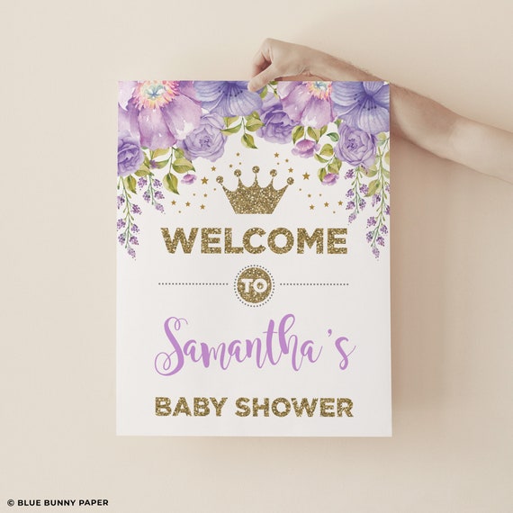 Princess Crown Baby Shower Welcome Sign Floral Decoration Party Decor EDITABLE TEMPLATE Download LAV1 Il_570xn