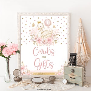 Carte e regali della principessa del cigno Segno Cigno Compleanno Festa Decor Cigno in oro rosa con palloncino Decorazioni per baby shower DOWNLOAD IMMEDIATO SWAN5