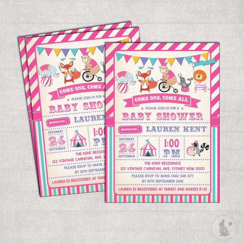 Pink Carnival Baby Shower Invitation Girl Circus Image 0
