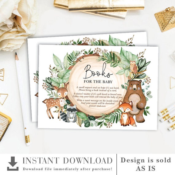 Woodland Baby Shower Books for Baby Printable Card. Rustic Forest Animals Bring a Book Card. Greenery INSTANT DOWNLOAD. WOOD24 Il_570xn