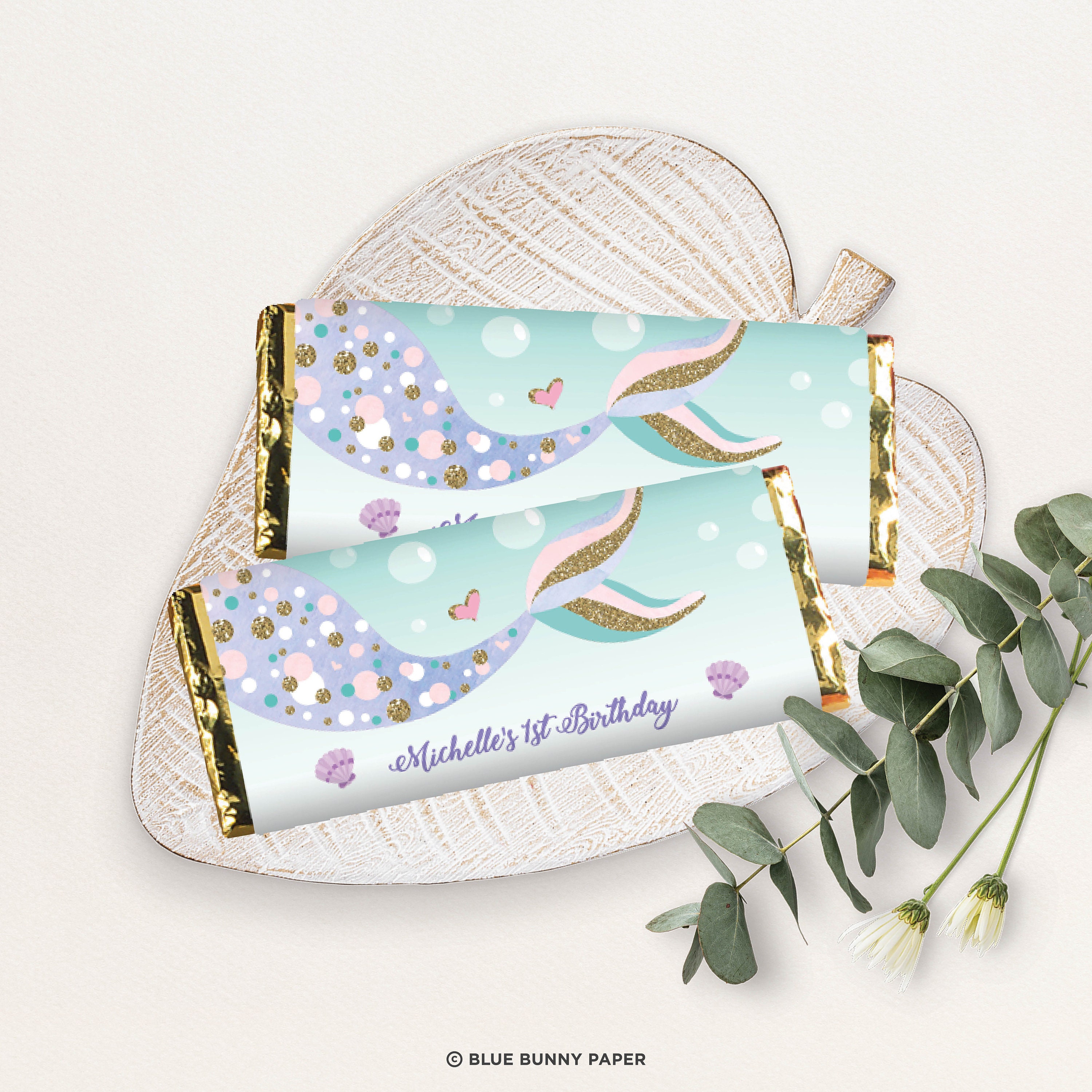 EDITABLE Mermaid Chocolate Bar Wrapper, Under the Sea Birthday Party ...