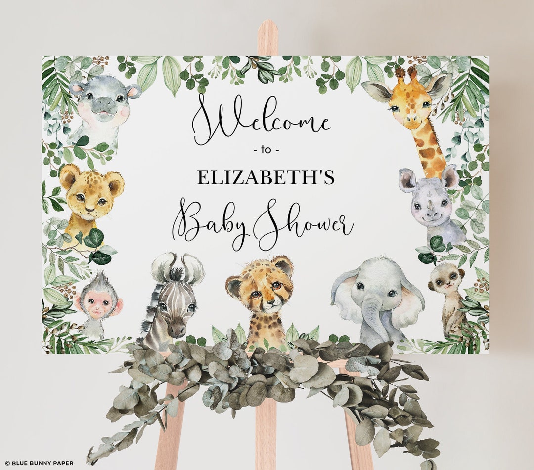 Jungle Safari Backdrop, Large Editable Welcome Sign, Wild Animals Baby ...