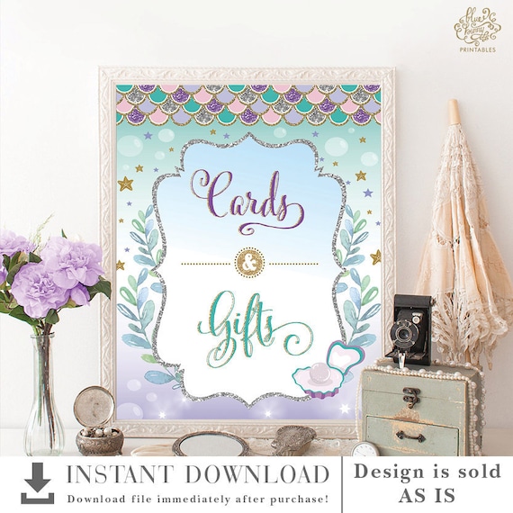 mermaid-gifts-and-cards-sign-printable-purple-gold-silver-bridal