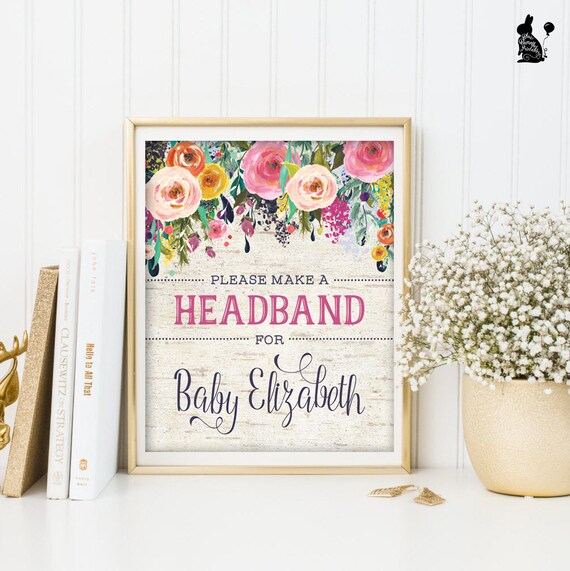 HEADBAND SIGN. Floral Baby Shower Headband Station Sign. Etsy