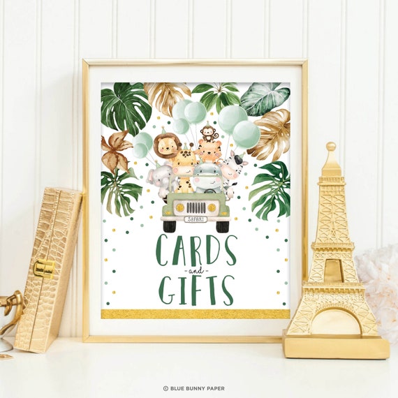 SAF3 Birthday Party Favor Download Wild Animals Baby Shower Printable Tropical Jungle Thank You Card Greenery Safari EDITABLE TEMPLATE