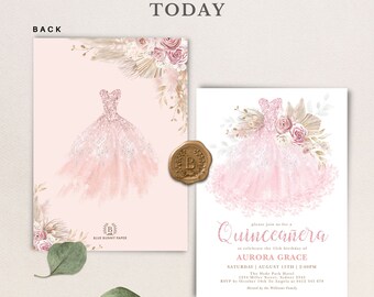rose gold sparkle dress quinceanera invitation Mis Quince Aos Invitacin de Quinceaera Rosada Invitation