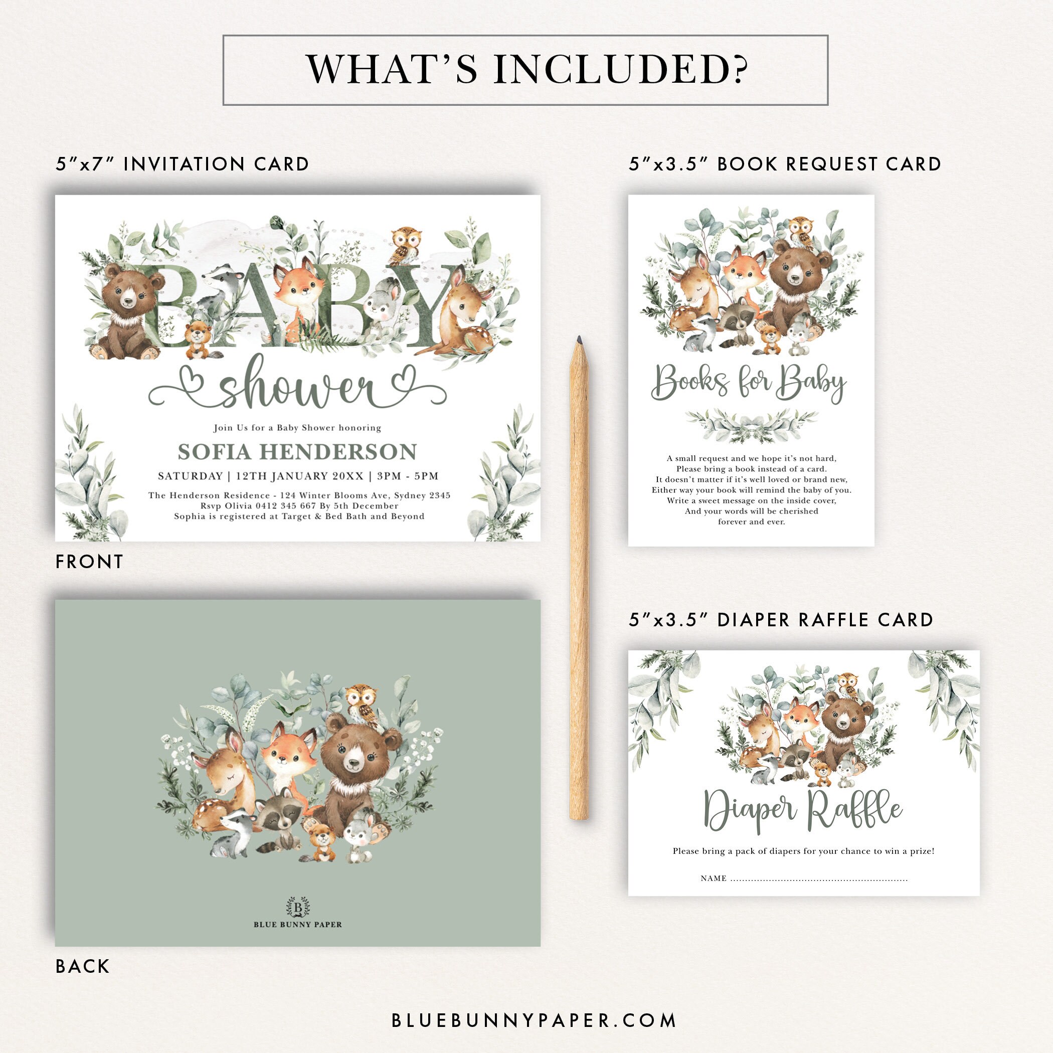 EDITABLE Sage Green Woodland Baby Shower Invitation Bundle Etsy Australia